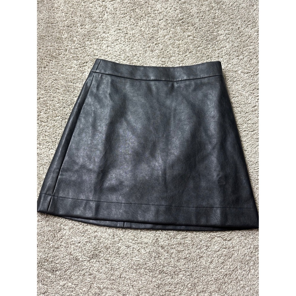 J.Crew Re-Imagined Black Faux Leather Mini Skirt Size 6 A-Line Fair Trade